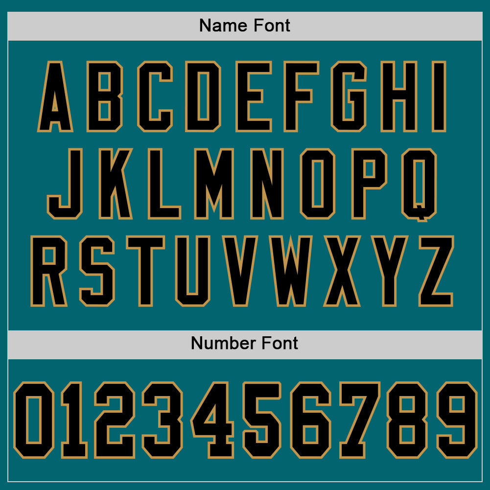 Custom Teal Black-Old Gold Mesh Authentic Throwback Football Jersey view 4