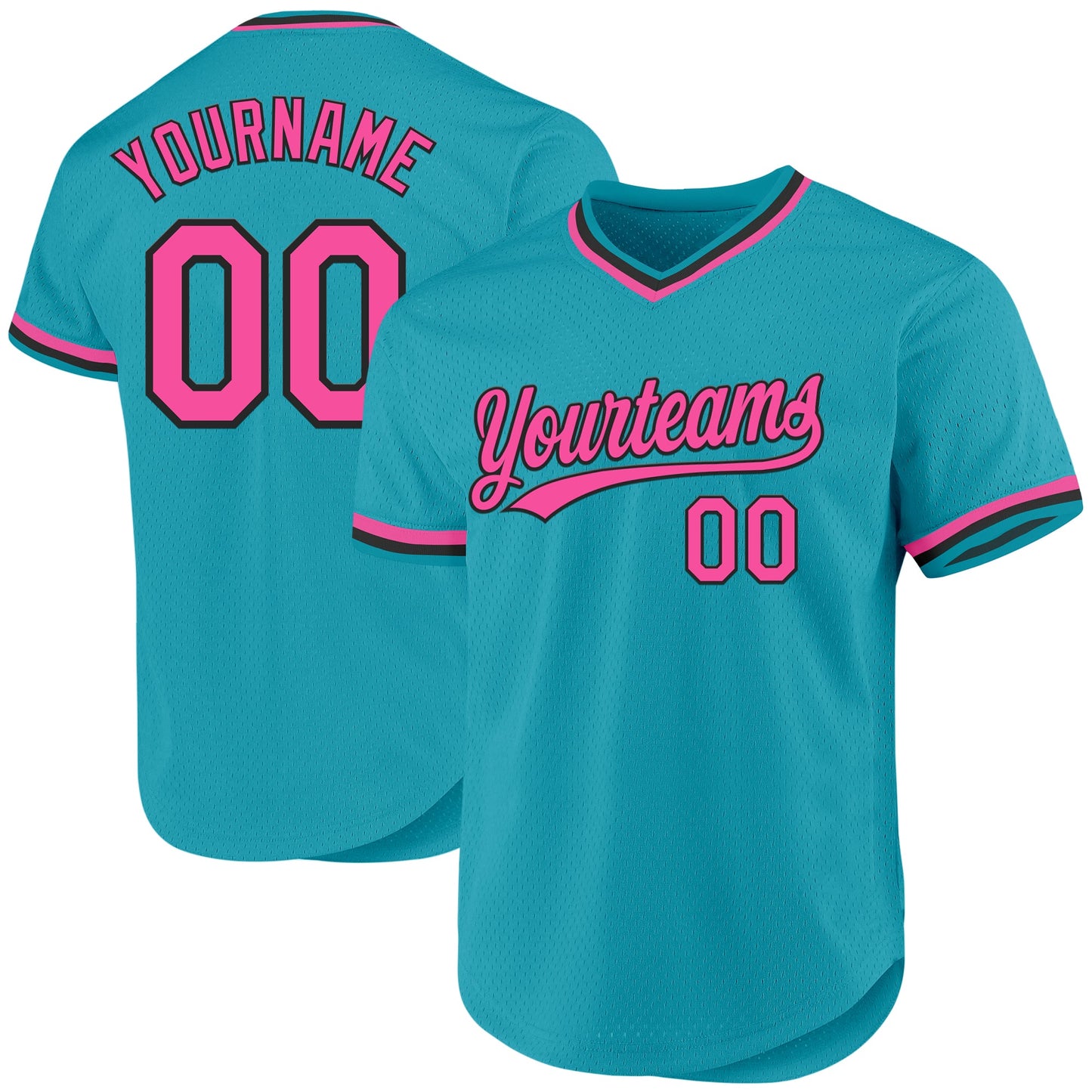 Custom Teal Pink-Black Authentic Throwback Baseball Jersey - Main View