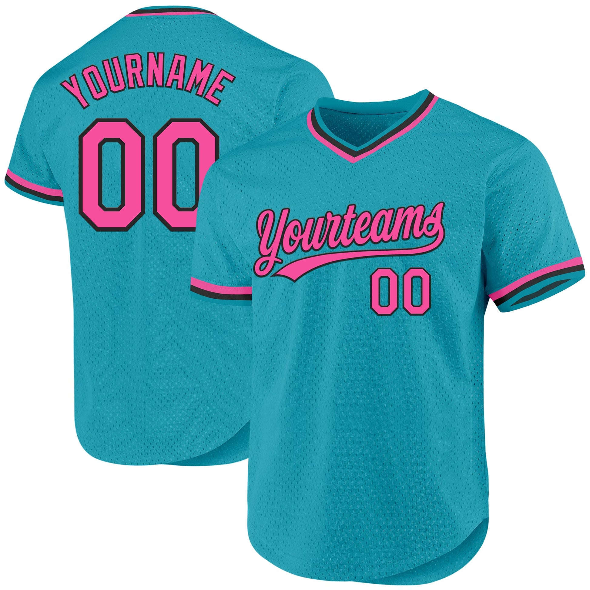 Custom Teal Pink-Black Authentic Throwback Baseball Jersey - Main View