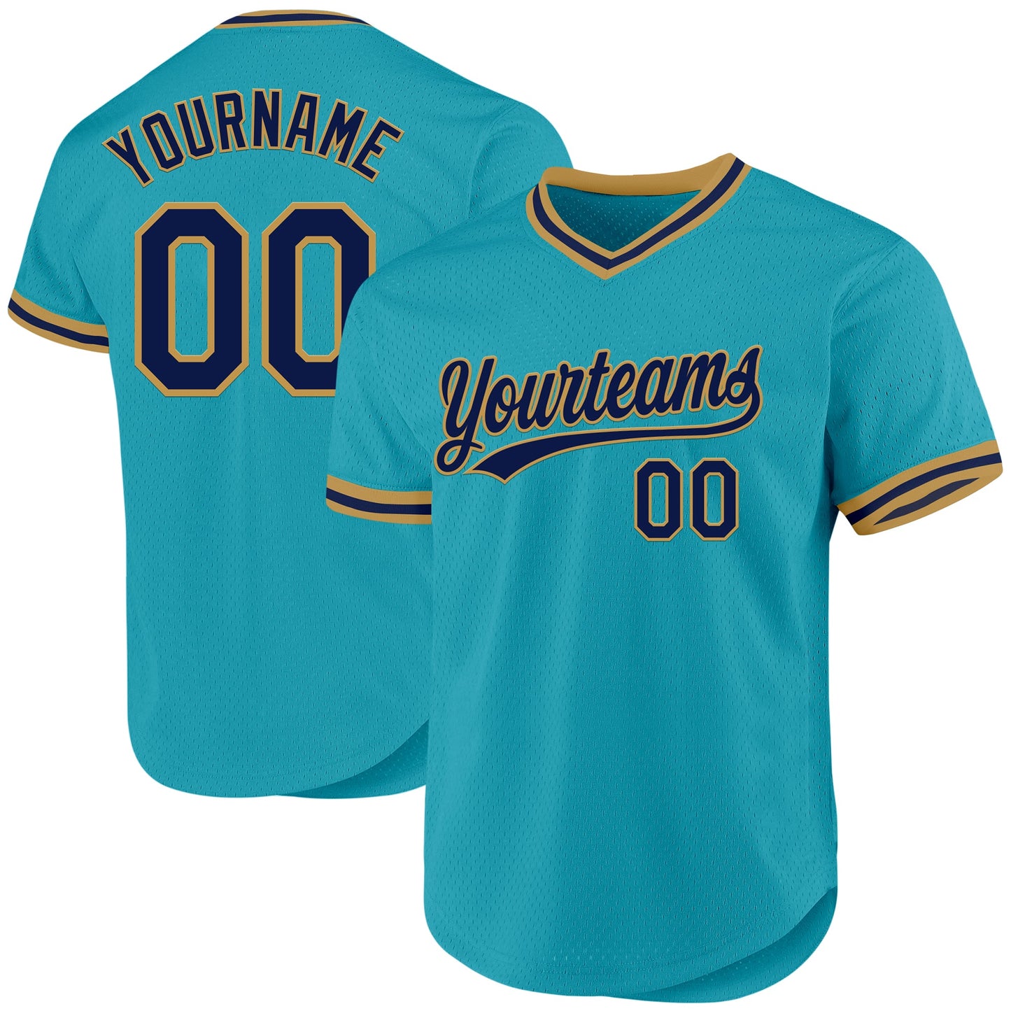 Custom Teal Navy-Old Gold Authentic Throwback Baseball Jersey - Main View