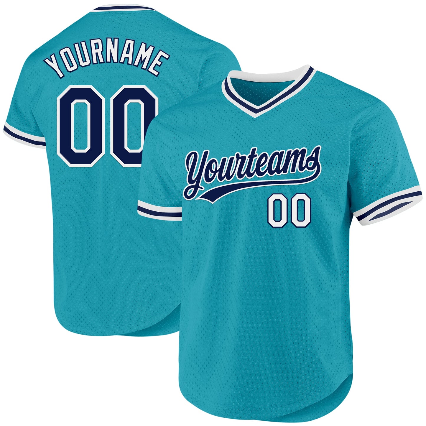 Custom Teal Navy-White Authentic Throwback Baseball Jersey - Main View
