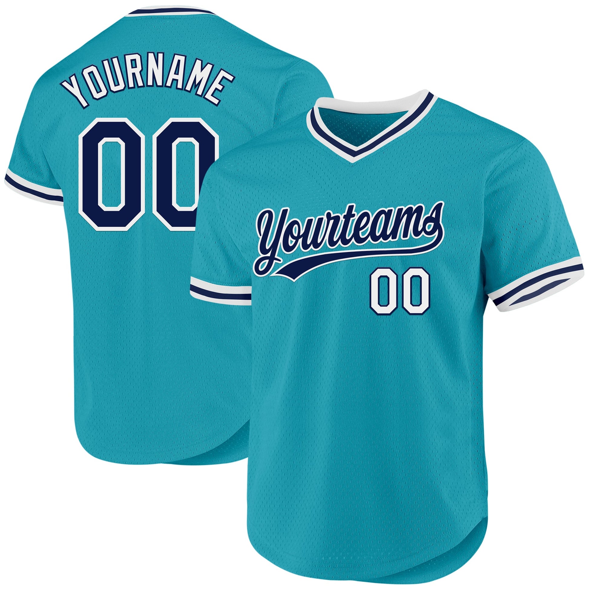 Custom Teal Navy-White Authentic Throwback Baseball Jersey - Main View