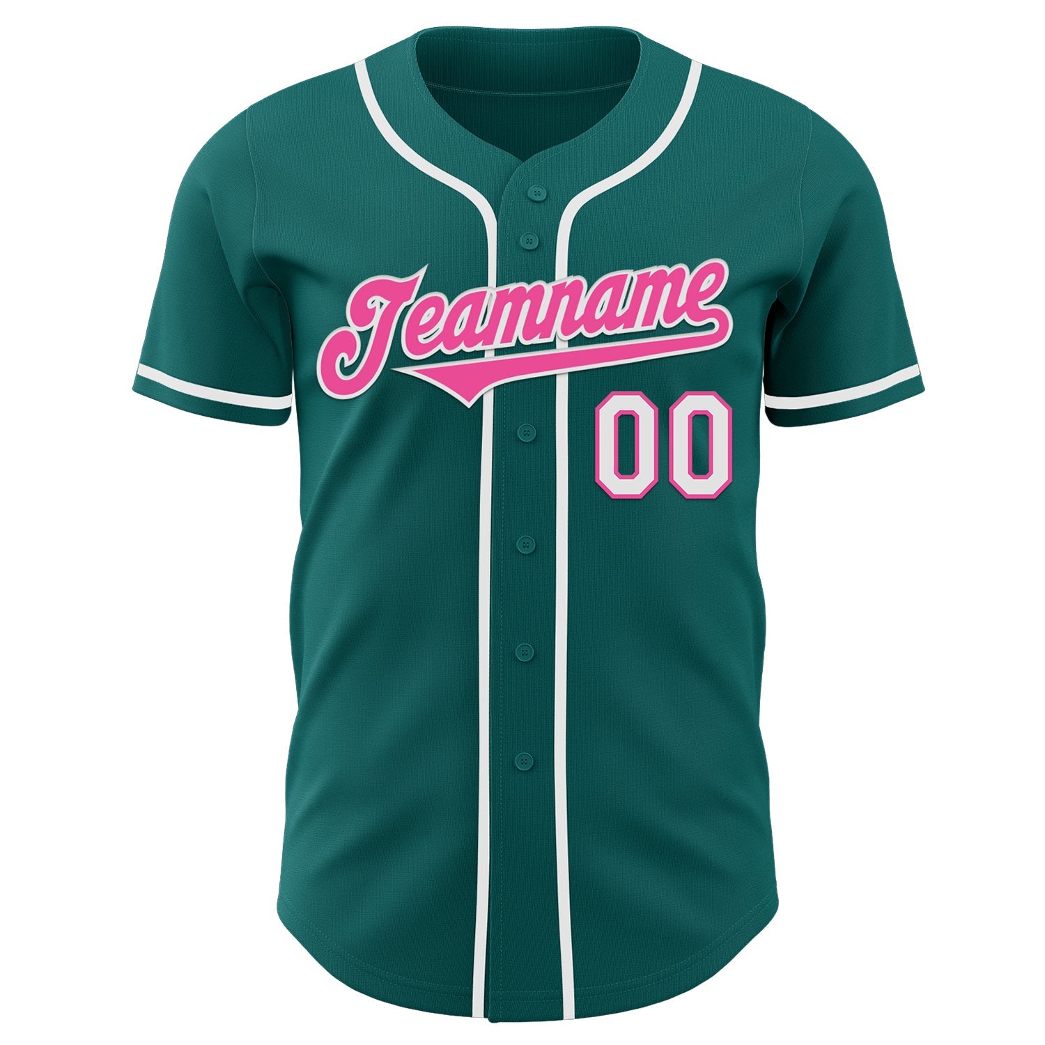 Custom Teal Pink-White Authentic Baseball Jersey view 2