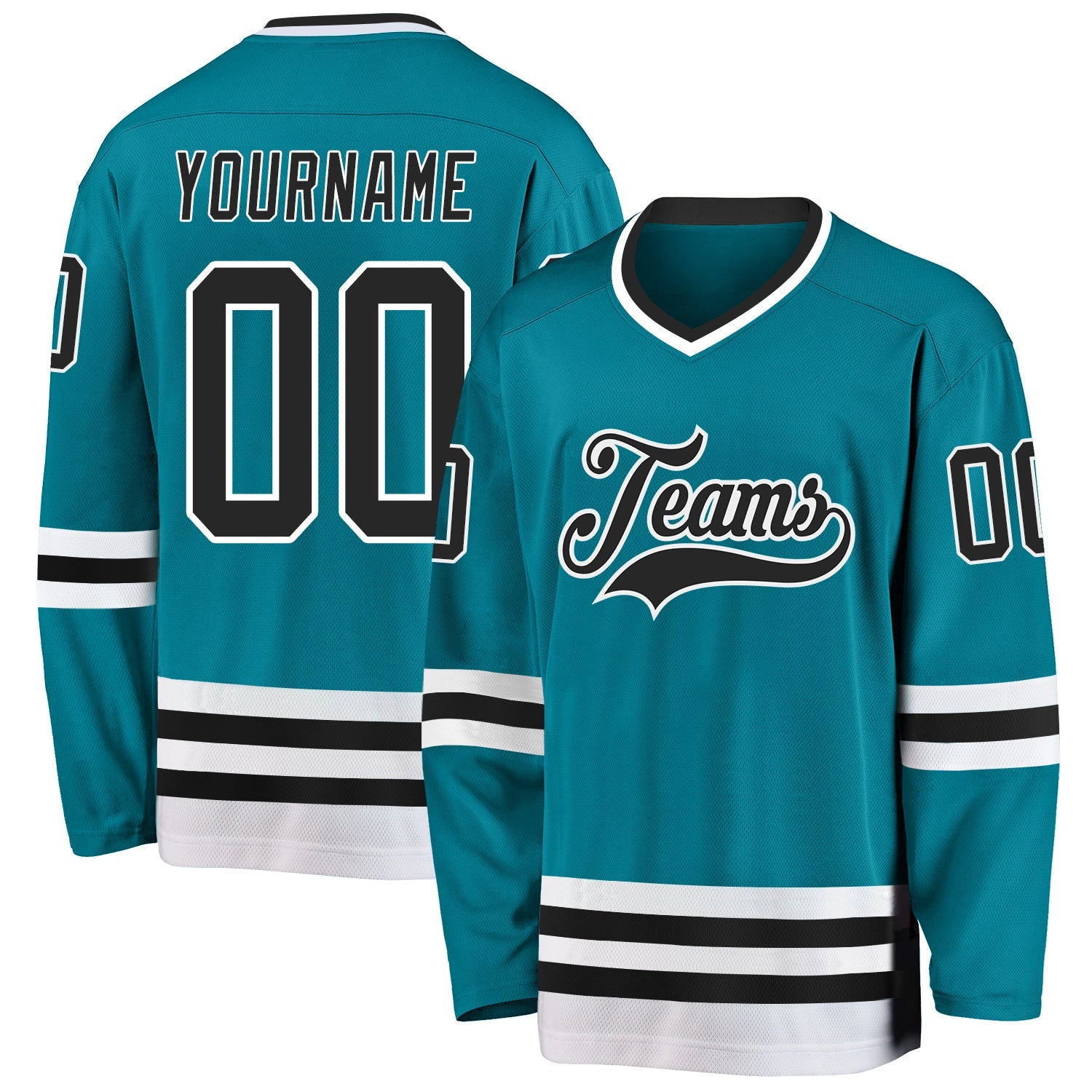 Custom Teal Black-White Hockey Jersey - Main View