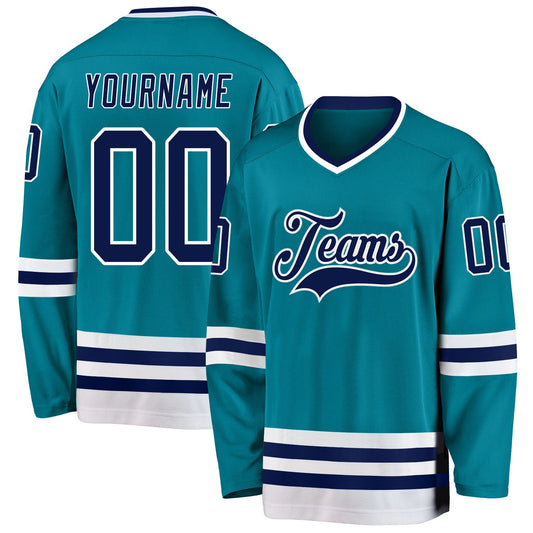 Custom Teal Navy-White Hockey Jersey - Main View