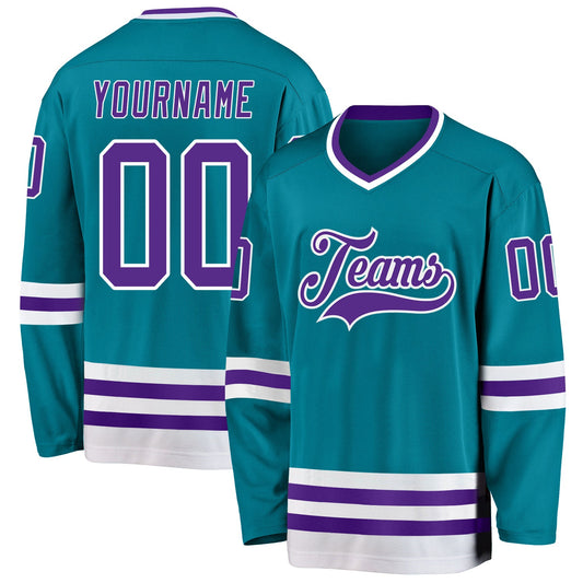 Custom Teal Purple-White Hockey Jersey - Main View