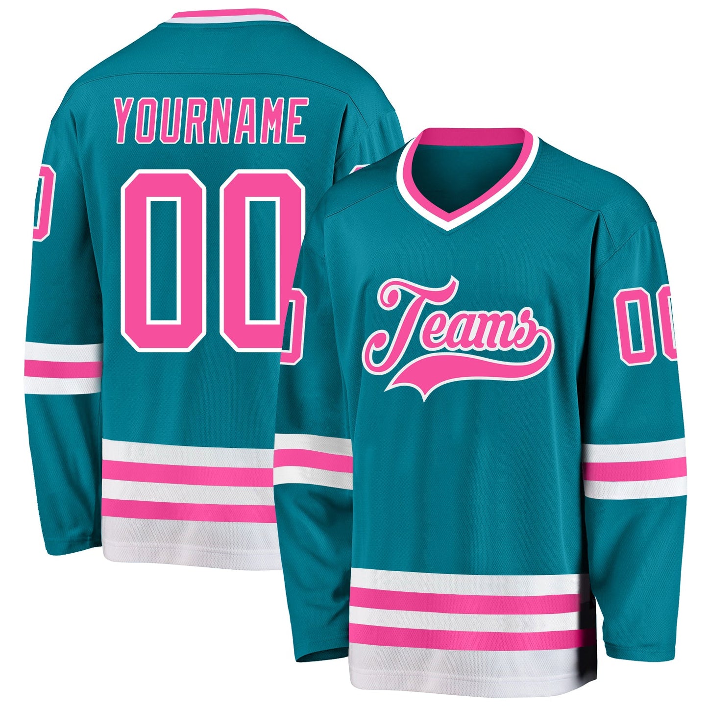 Custom Teal Pink-White Hockey Jersey - Main View