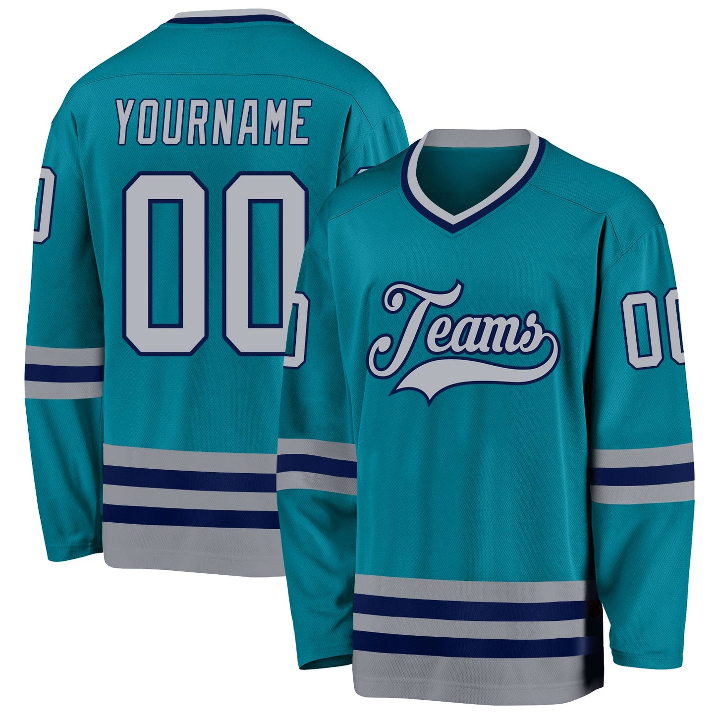 Custom Teal Gray-Navy Hockey Jersey - Main View