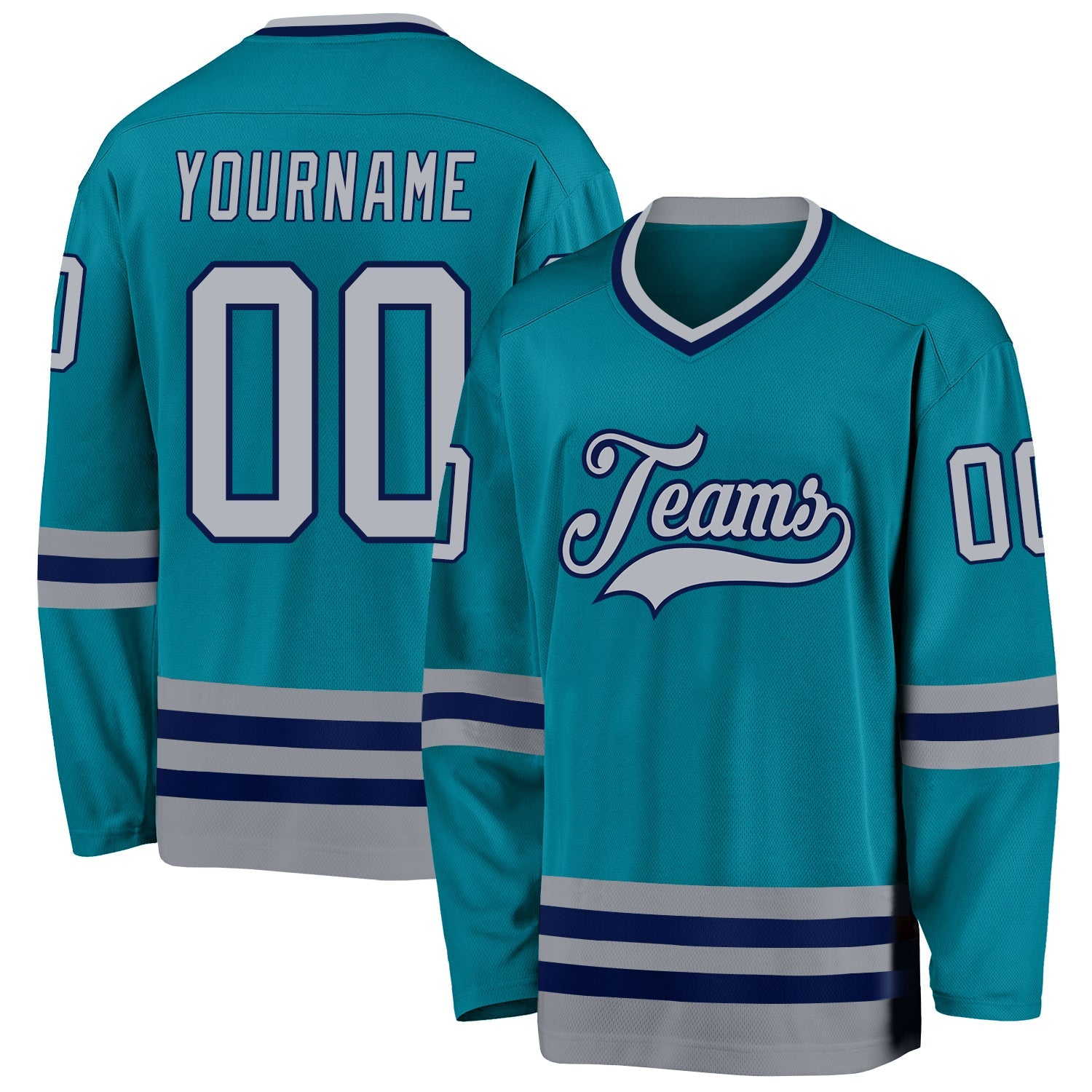 Custom Teal Gray-Navy Hockey Jersey - Main View