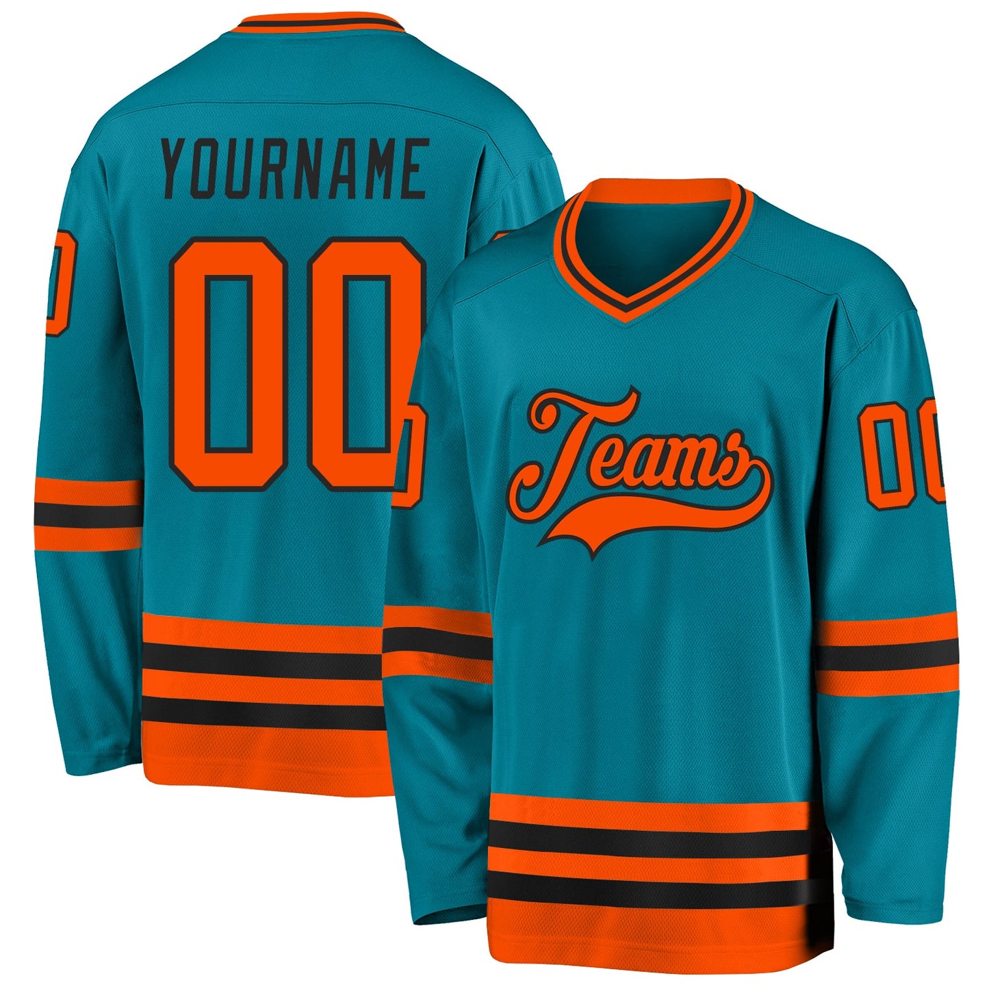 Custom Teal Orange-Black Hockey Jersey - Main View