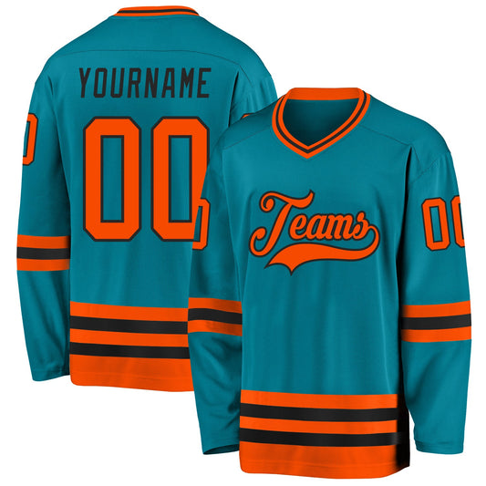 Custom Teal Orange-Black Hockey Jersey - Main View