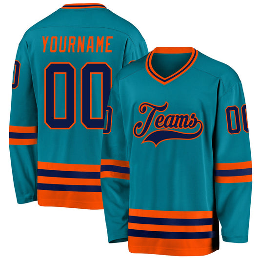 Custom Teal Navy-Orange Hockey Jersey - Main View