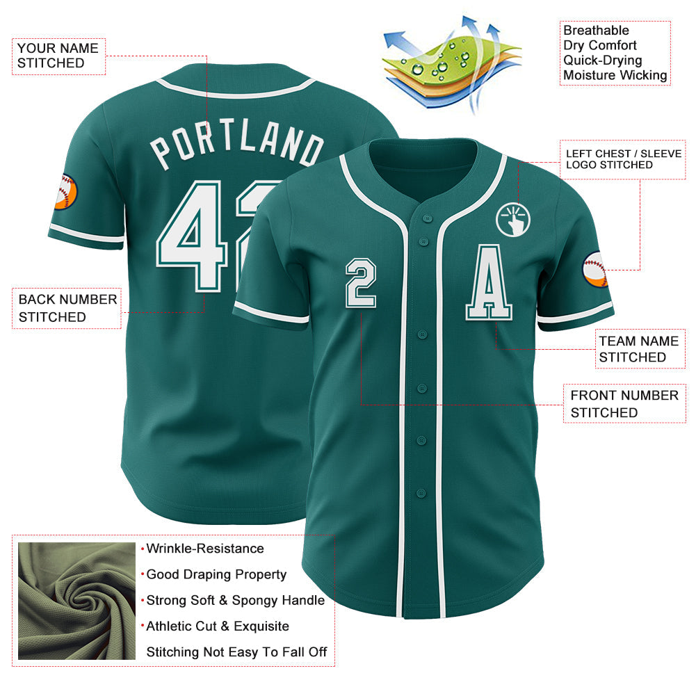 Custom Teal White Authentic Baseball Jersey view 2