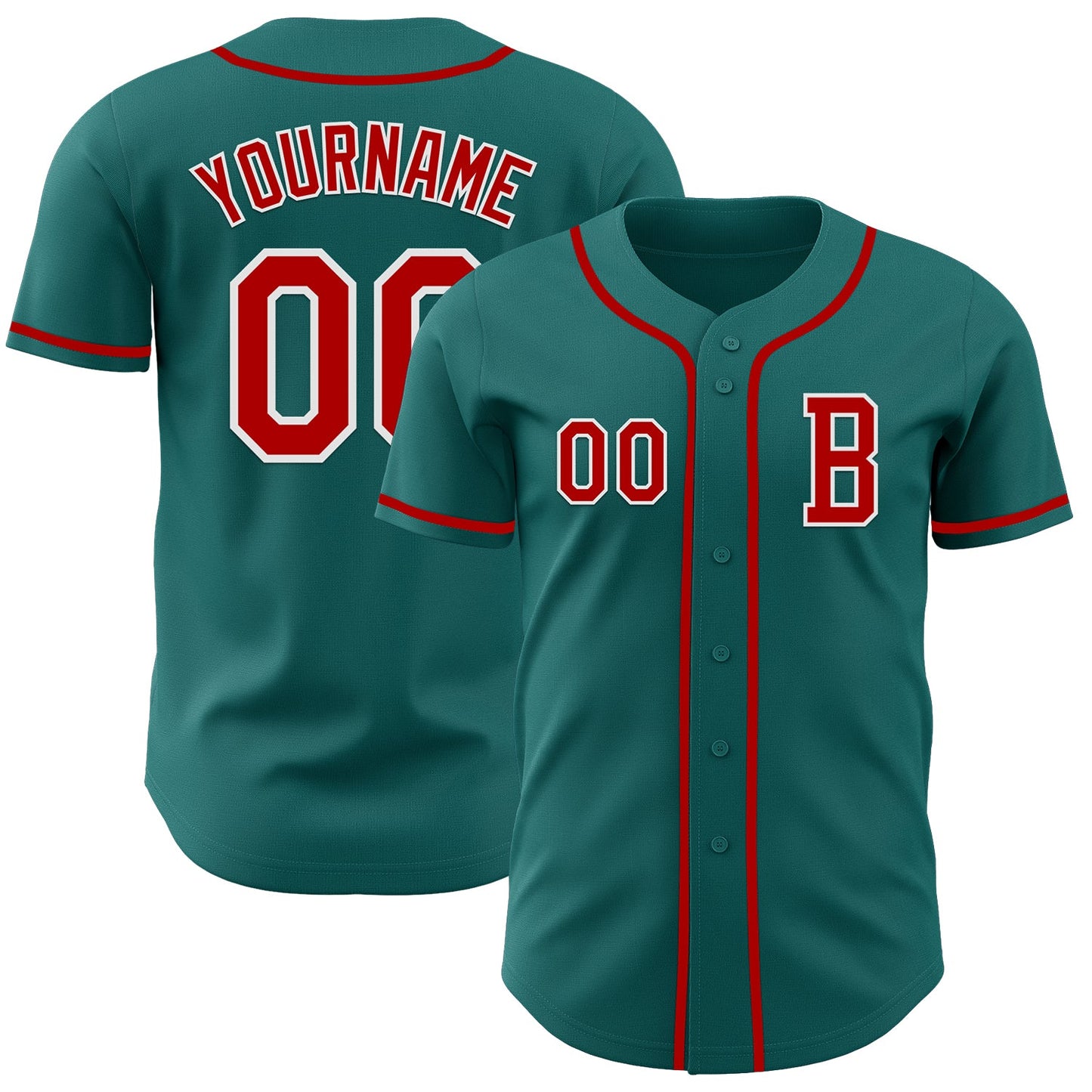 Custom Teal Red-White Authentic Baseball Jersey - Main View