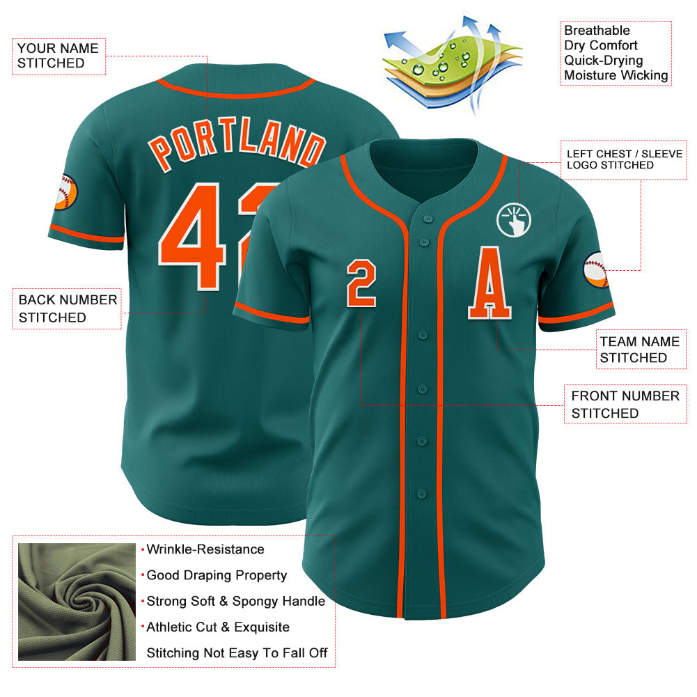Custom Teal Orange-White Authentic Baseball Jersey view 2