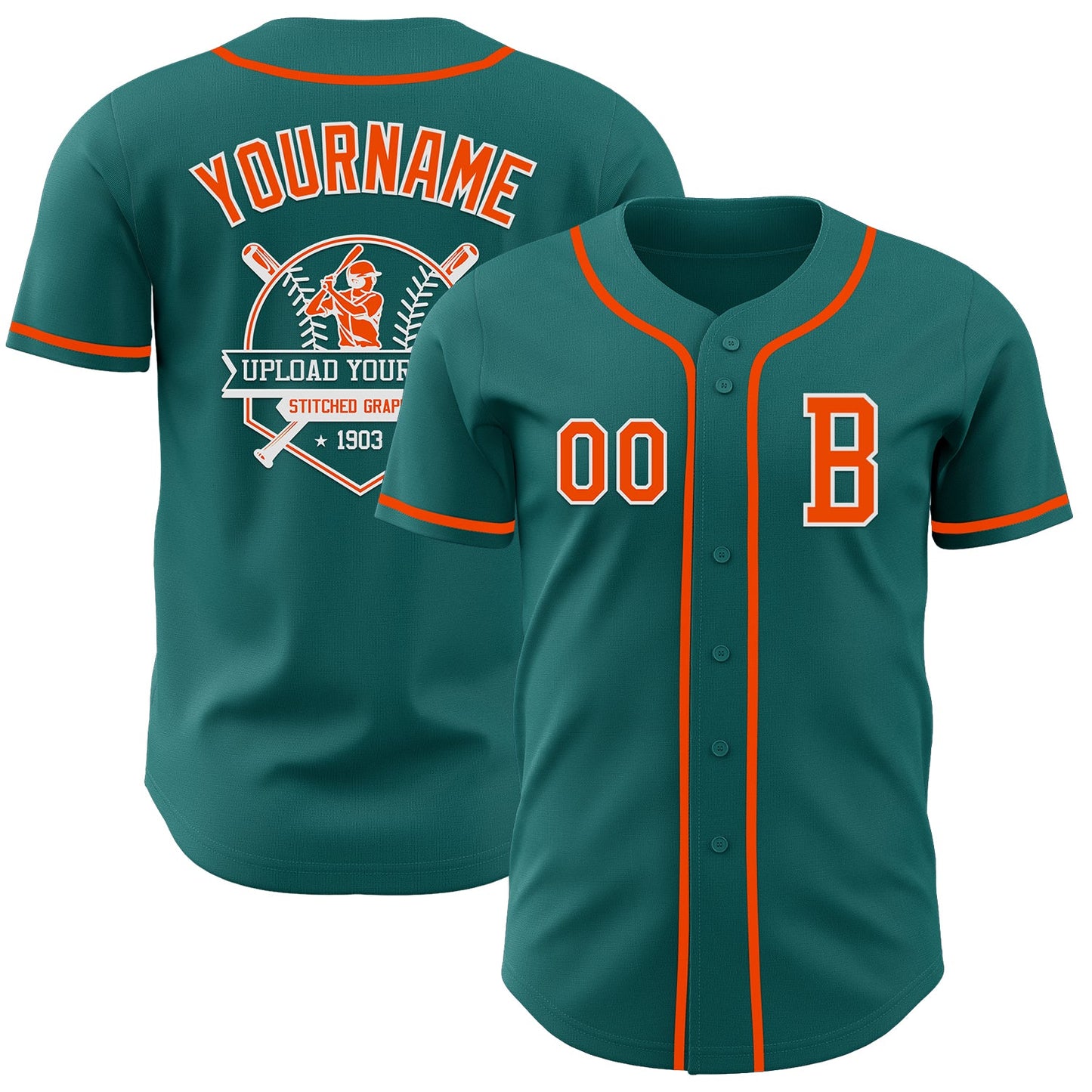 Custom Teal Orange-White Authentic Baseball Jersey view 5