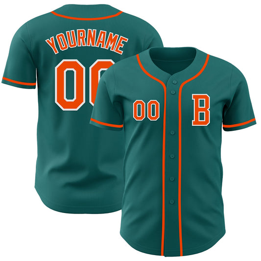 Custom Teal Orange-White Authentic Baseball Jersey - Main View