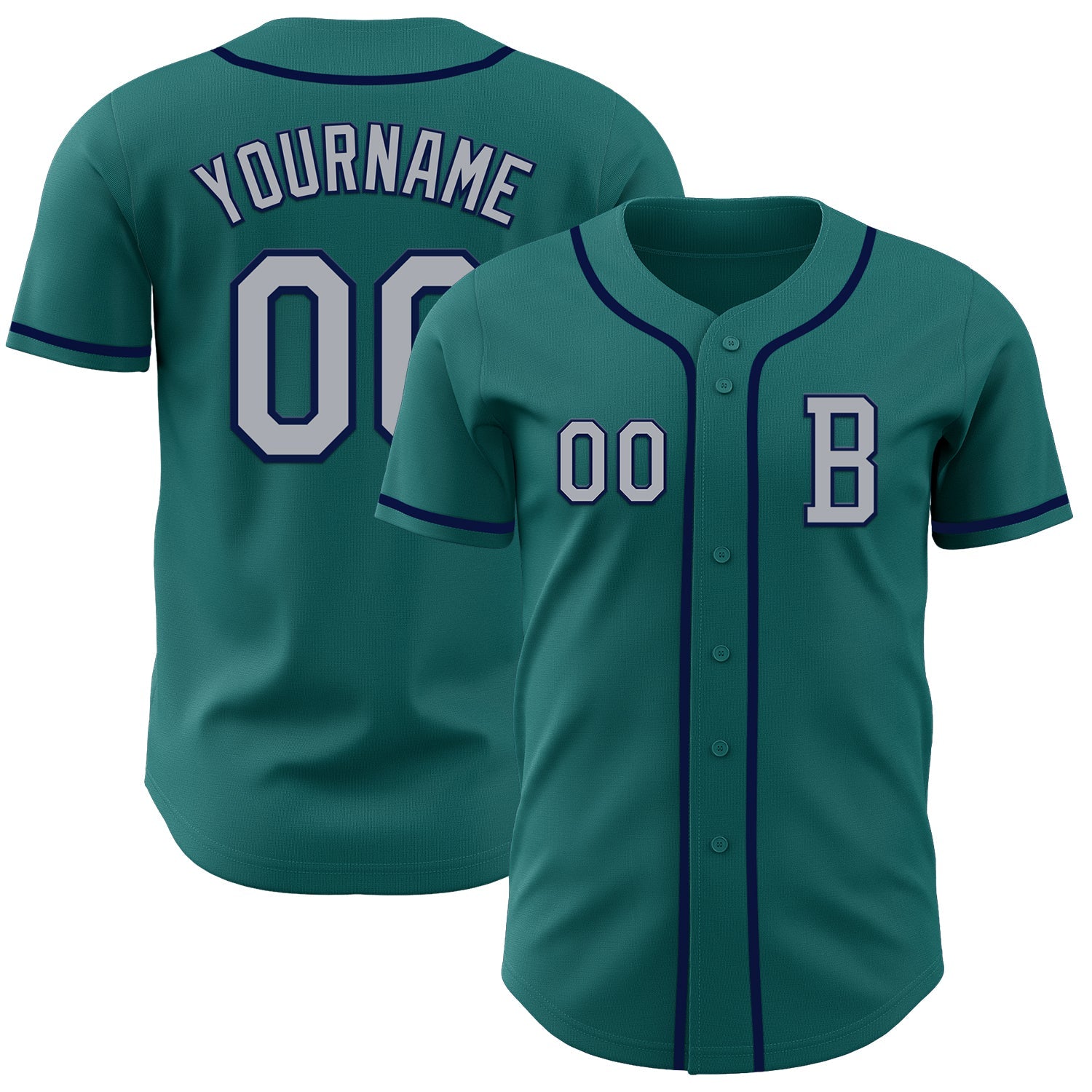 Custom Teal Gray-Navy Authentic Baseball Jersey - Main View