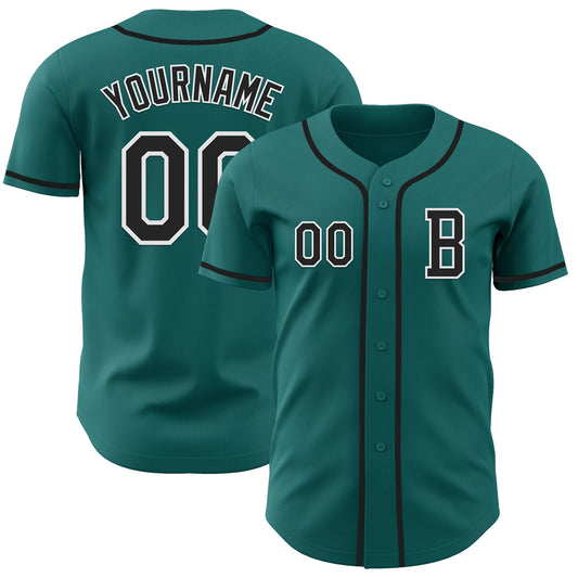 Custom Teal Black-White Authentic Baseball Jersey - Main View