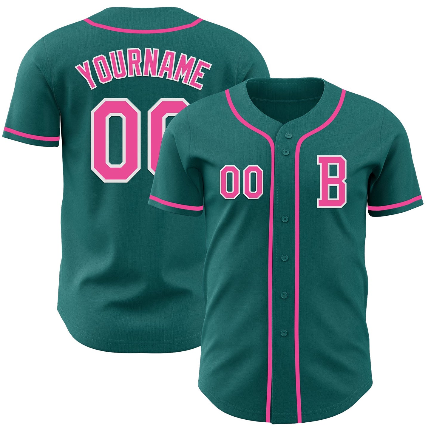 Custom Teal Pink-White Authentic Baseball Jersey - Main View