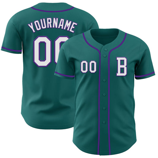 Custom Teal White-Purple Authentic Baseball Jersey - Main View