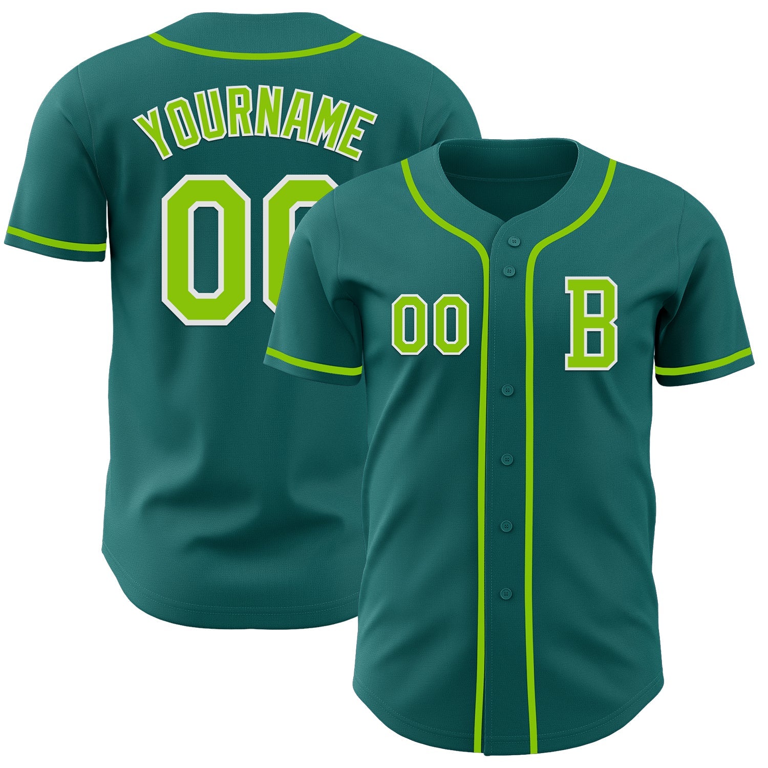 Custom Teal Neon Green-White Authentic Baseball Jersey - Main View
