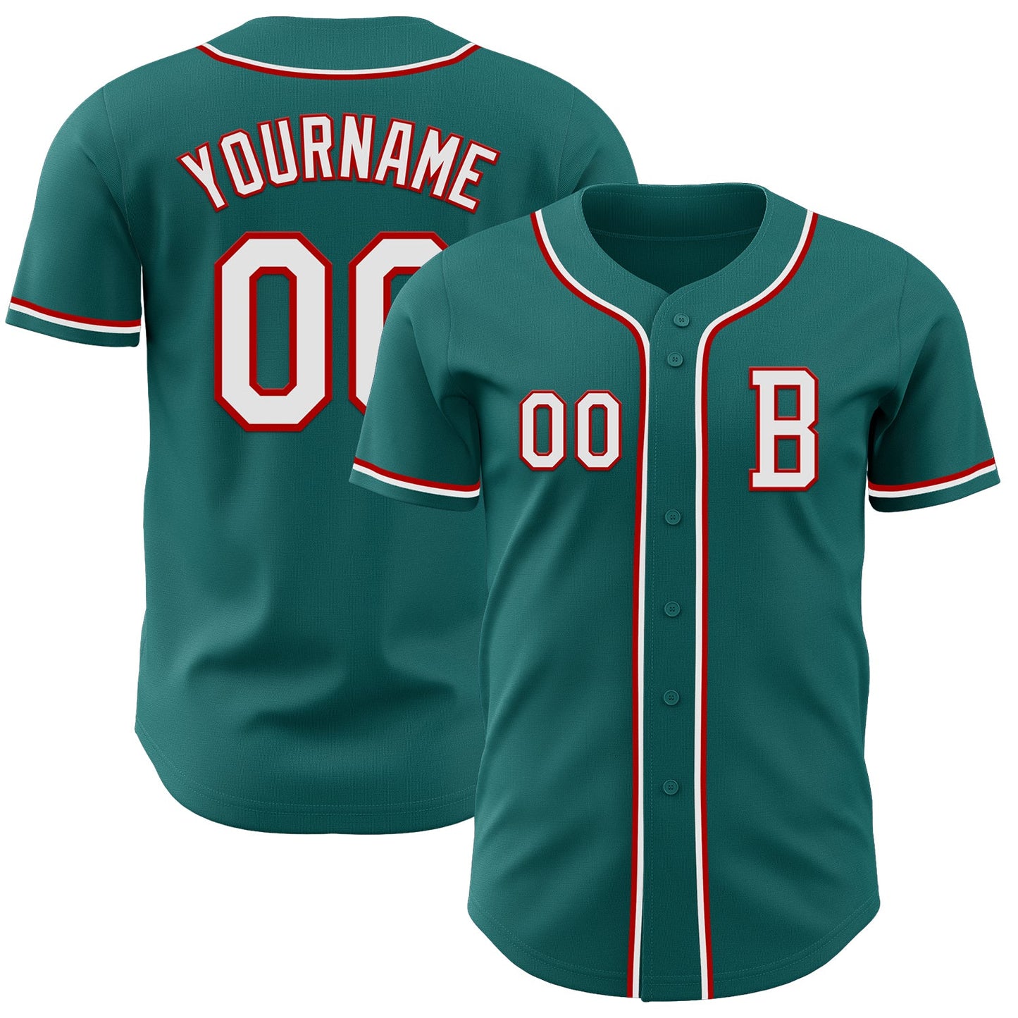 Custom Teal White-Red Authentic Baseball Jersey - Main View