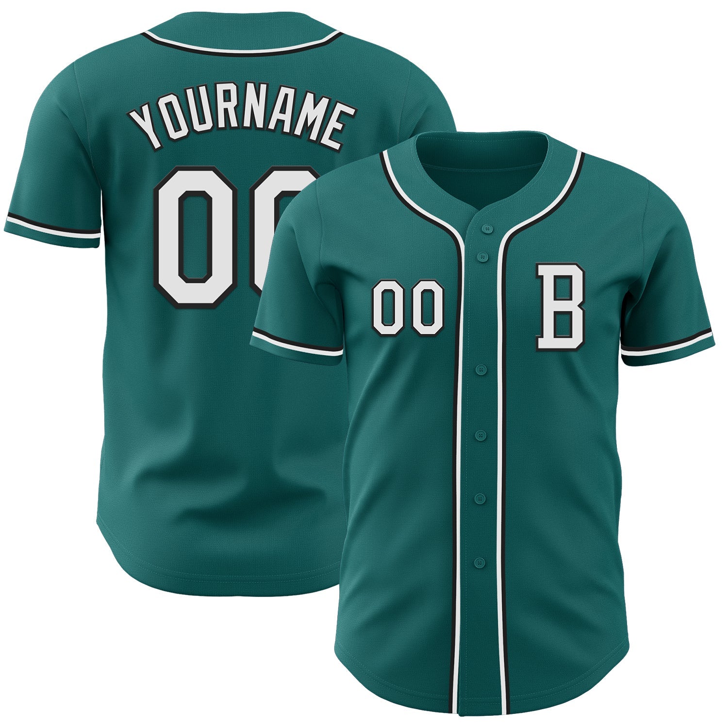 Custom Teal White-Black Authentic Baseball Jersey - Main View