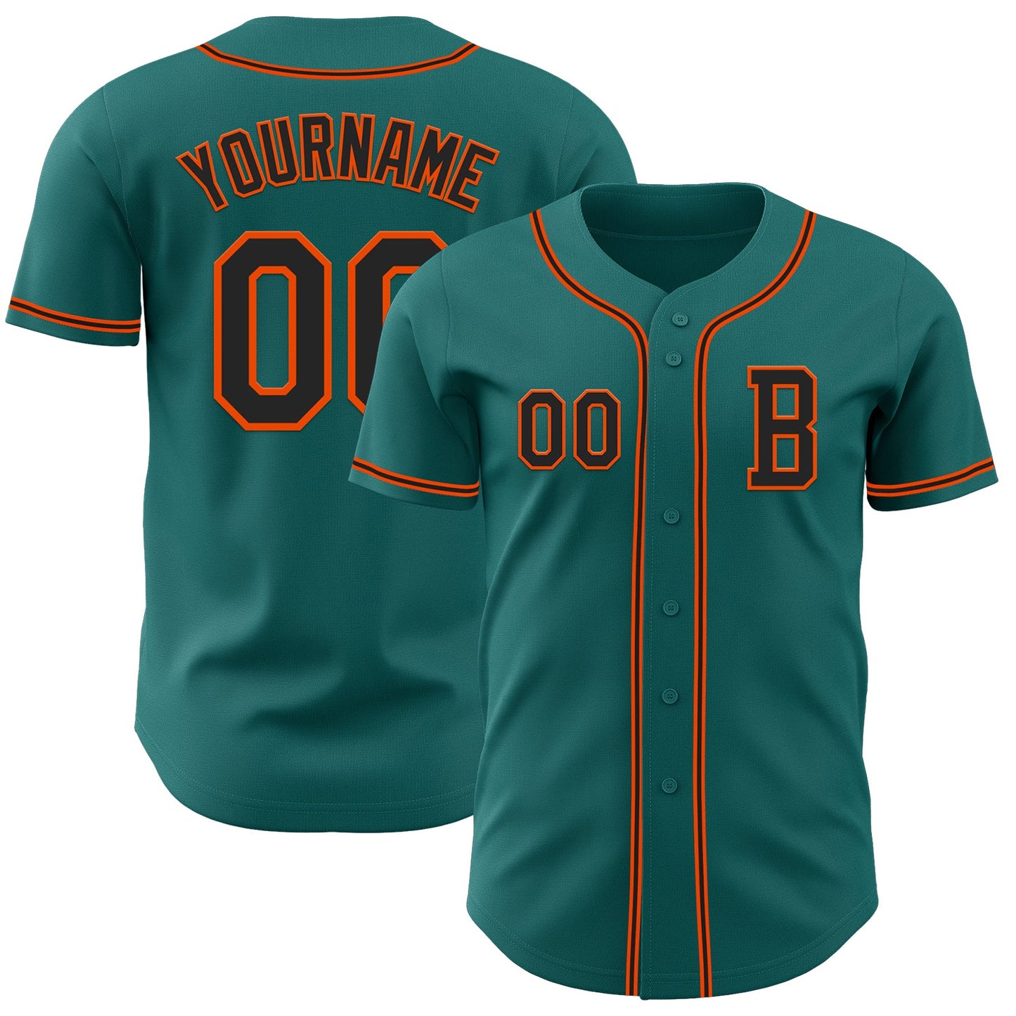 Custom Teal Black-Orange Authentic Baseball Jersey - Main View