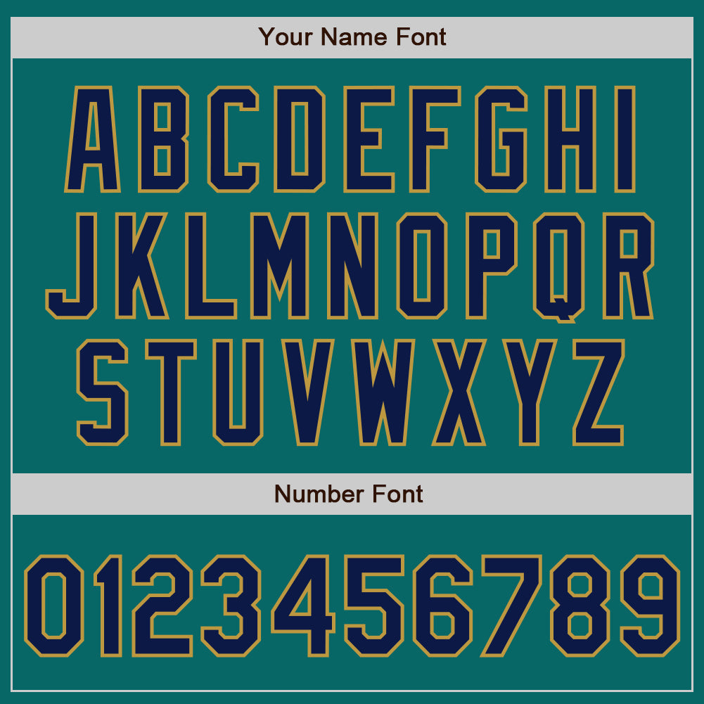 Custom Teal Navy-Old Gold Authentic Baseball Jersey view 8