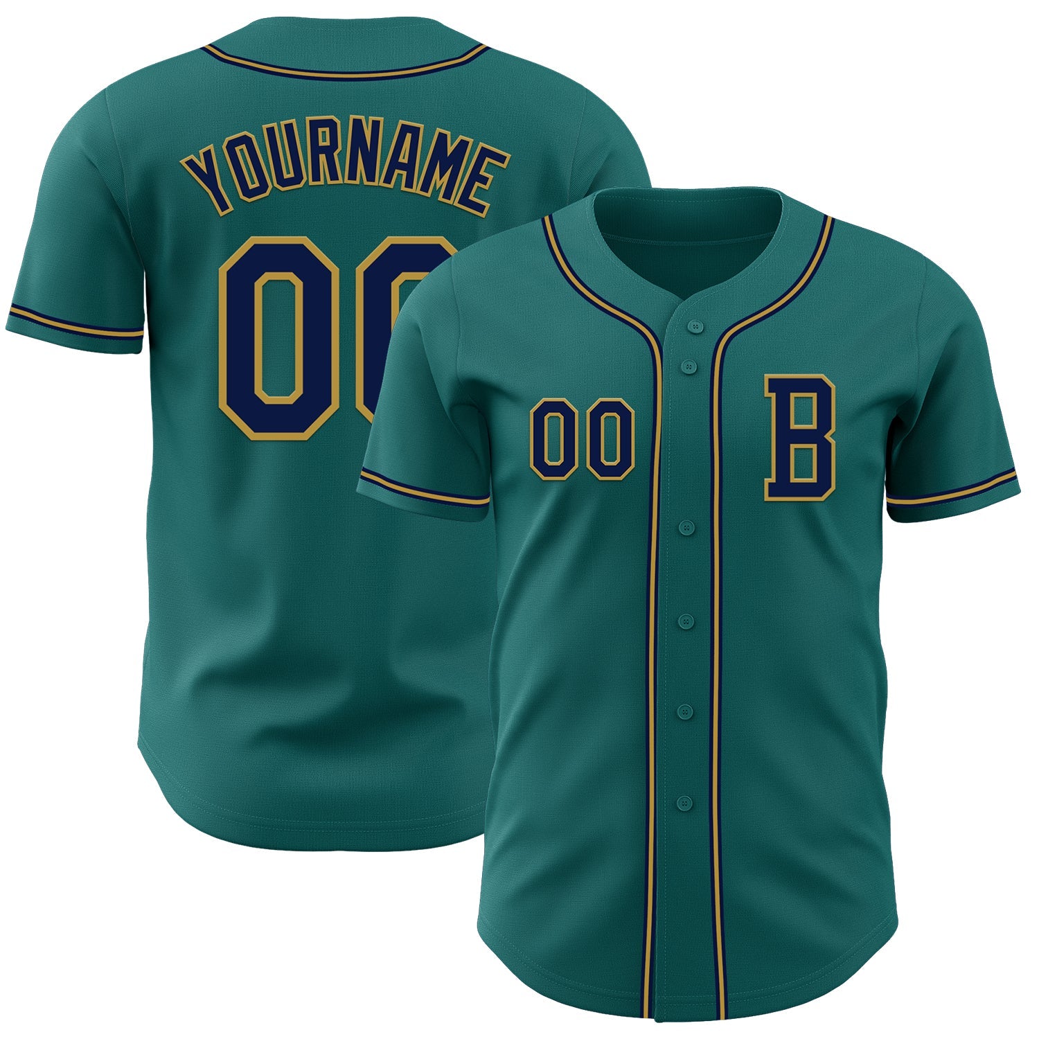 Custom Teal Navy-Old Gold Authentic Baseball Jersey - Main View