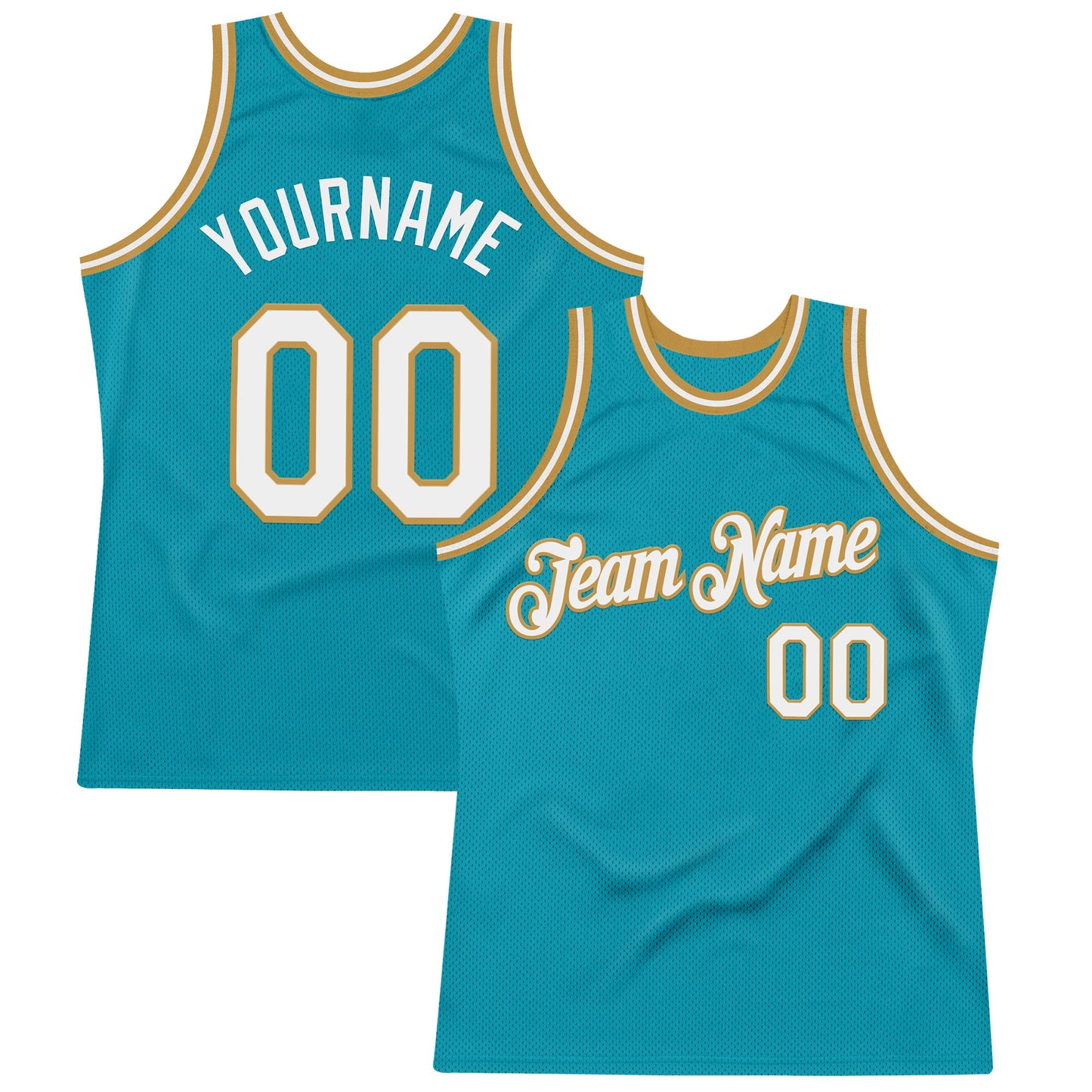 Custom Teal White-Old Gold Authentic Throwback Basketball Jersey - Main View