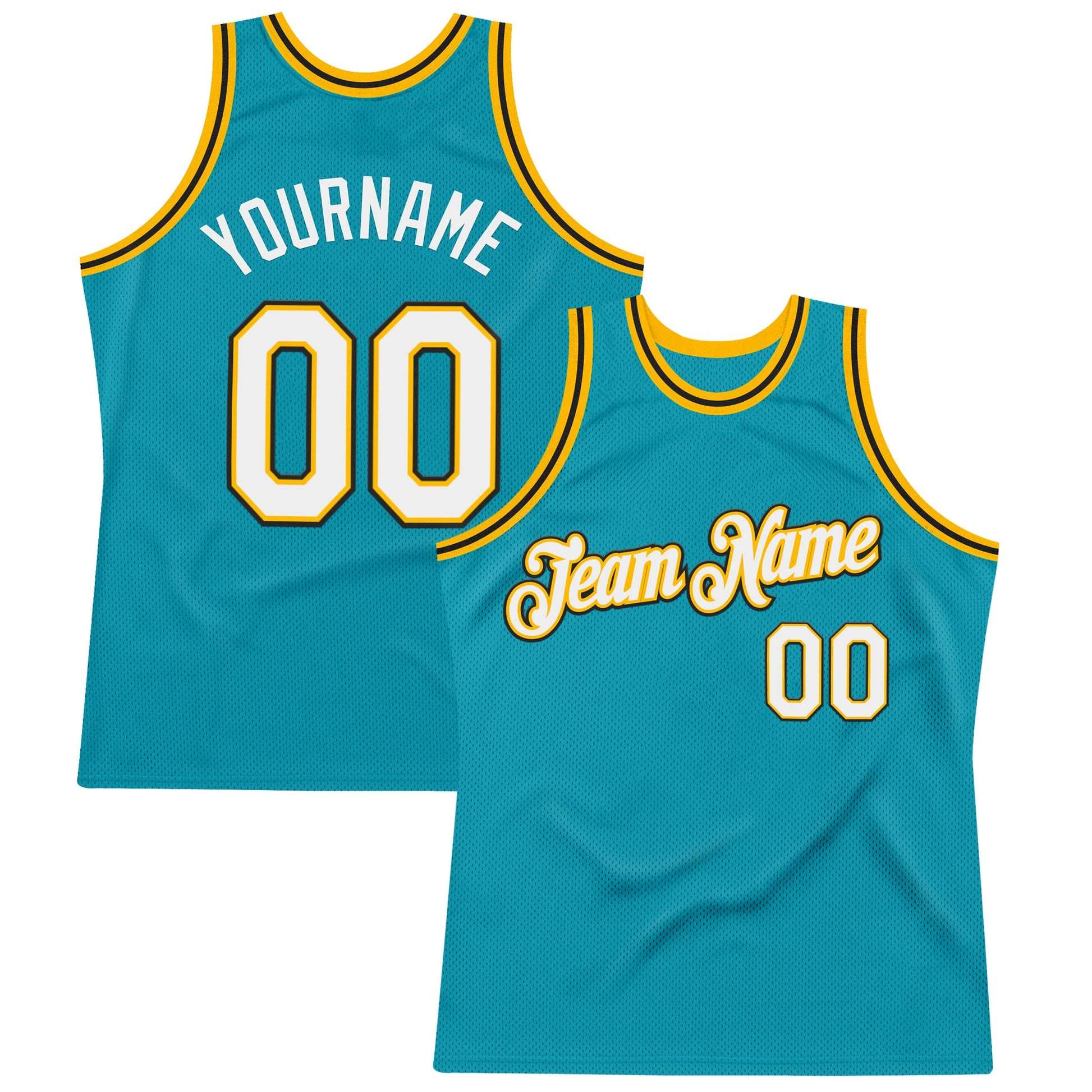 Custom Teal Gold-Black Authentic Throwback Basketball Jersey - Main View