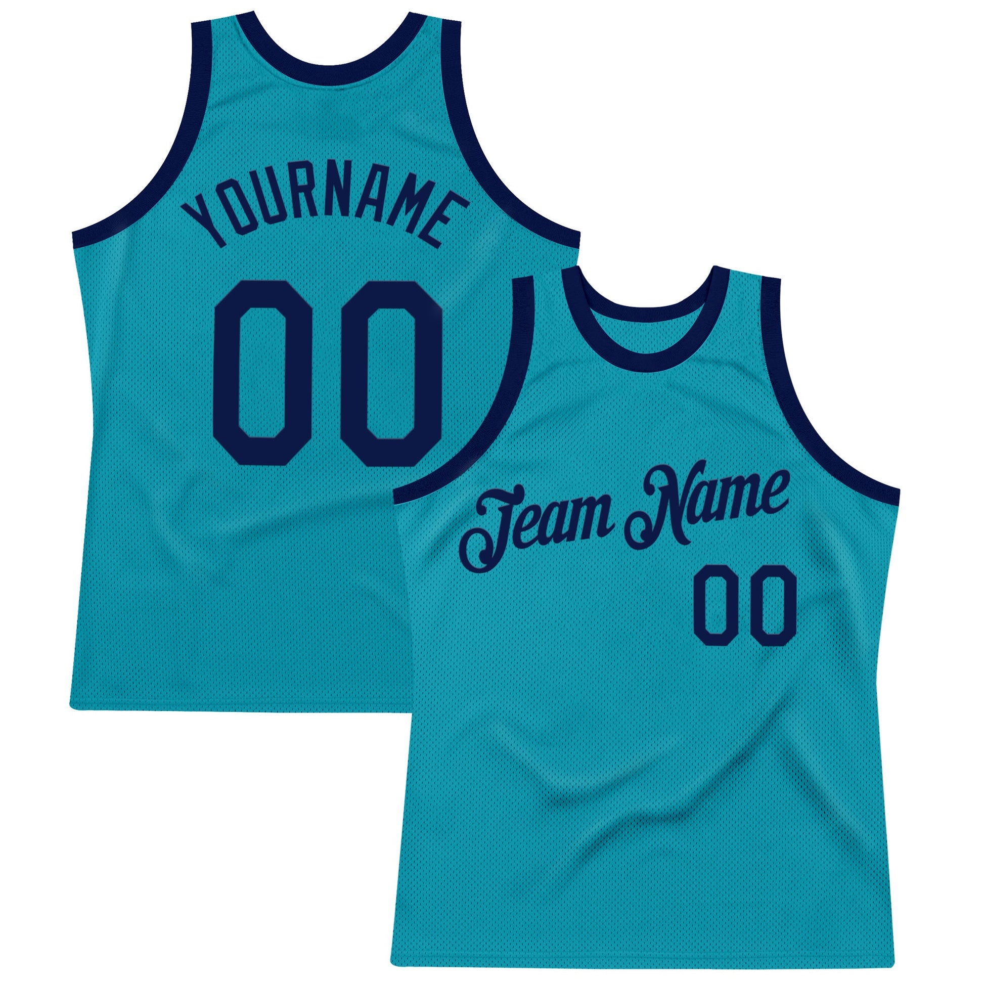 Custom Teal Navy Authentic Throwback Basketball Jersey - Main View