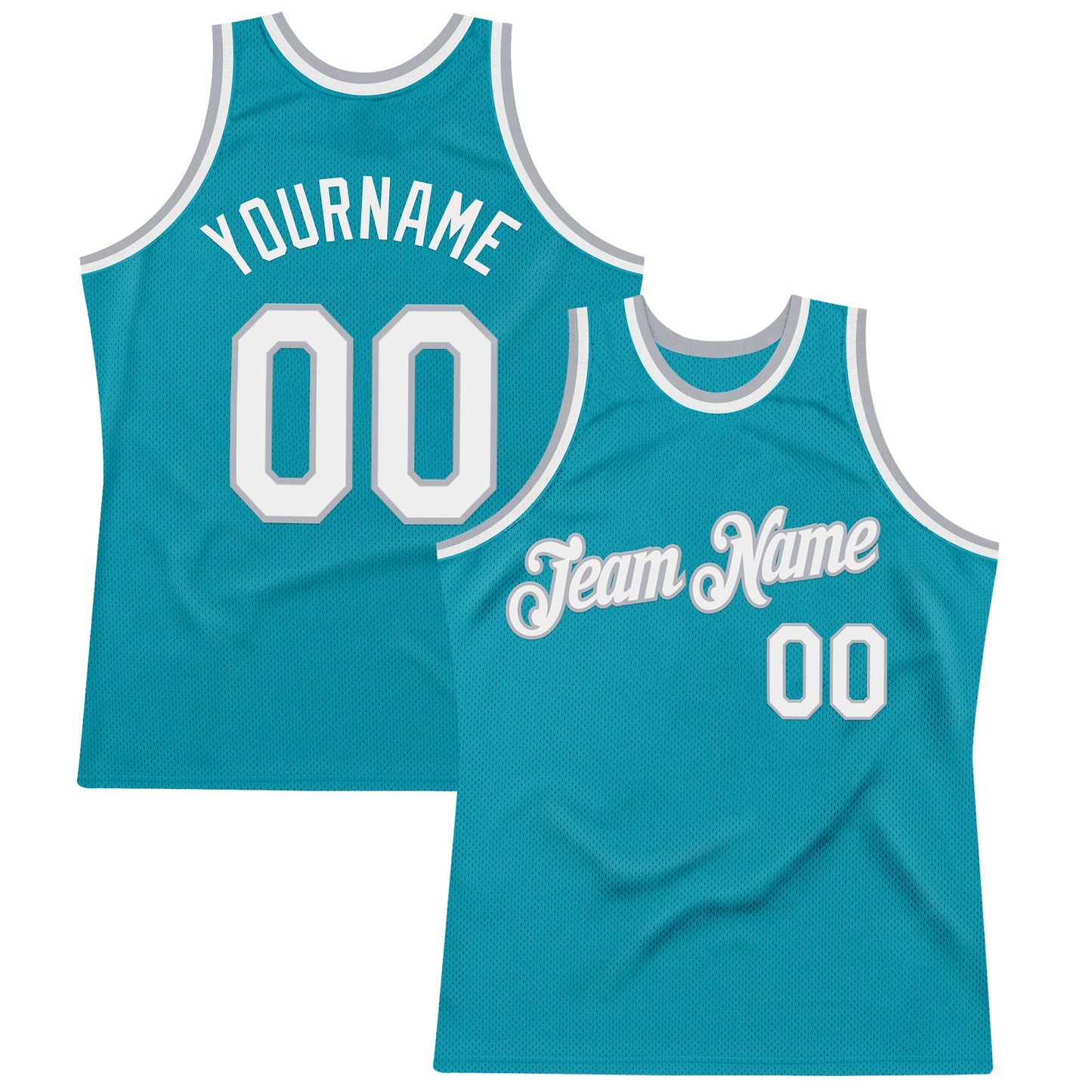 Custom Teal White-Gray Authentic Throwback Basketball Jersey - Main View