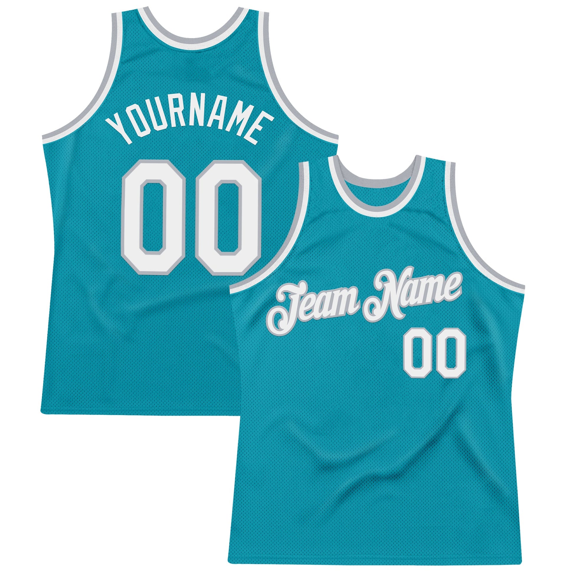 Custom Teal White-Gray Authentic Throwback Basketball Jersey - Main View