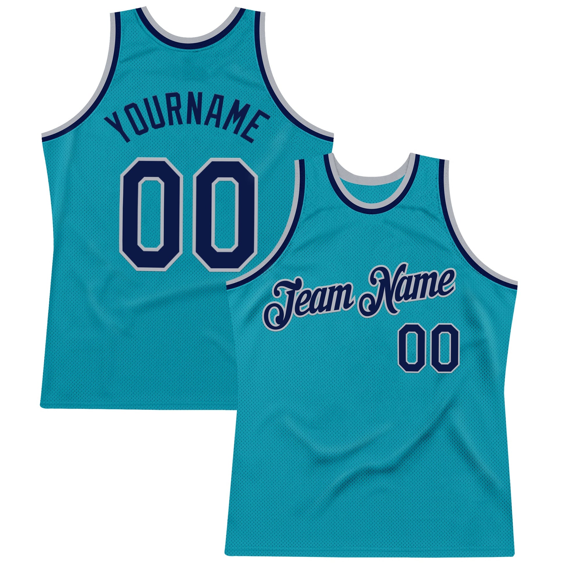 Custom Teal Navy-Gray Authentic Throwback Basketball Jersey - Main View