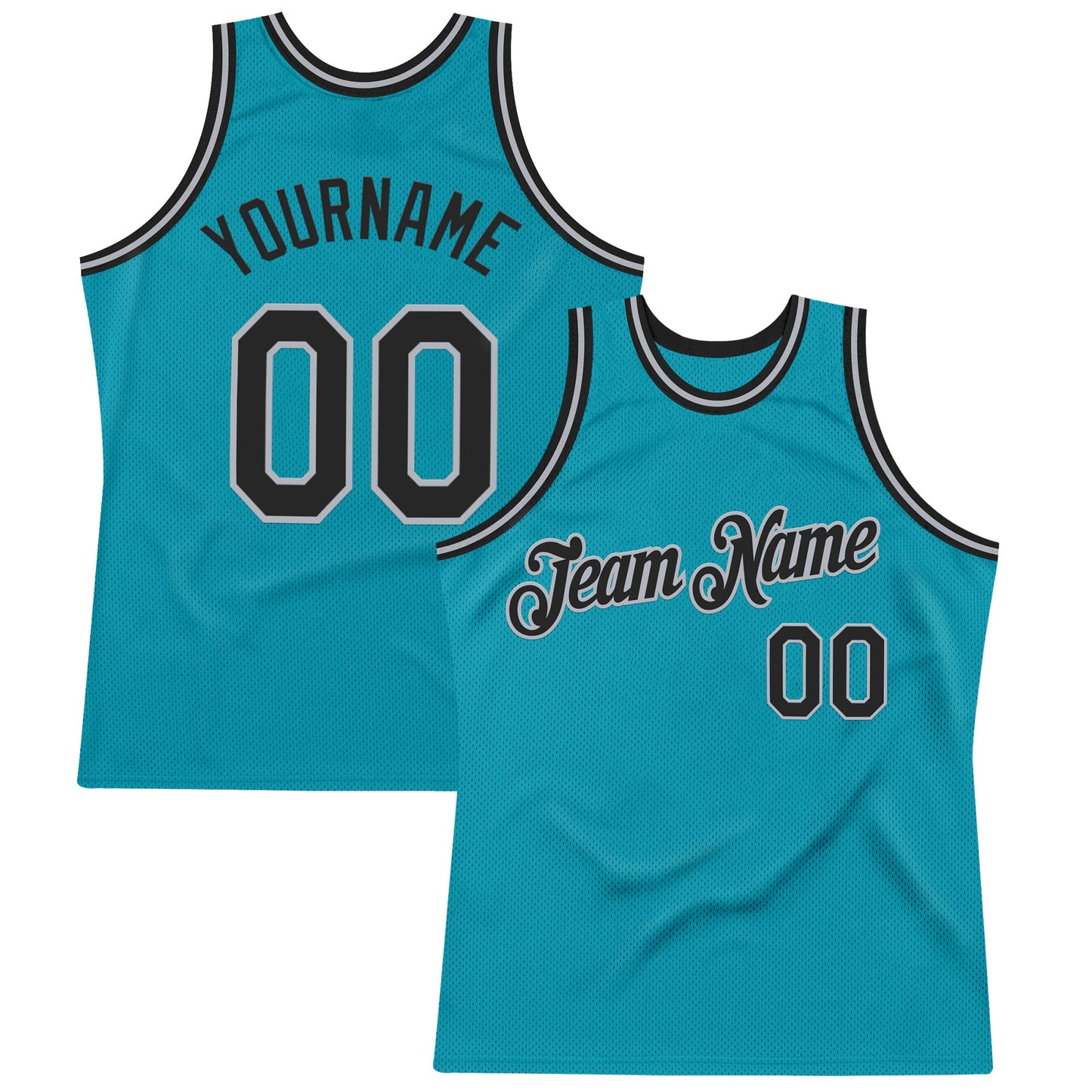 Custom Teal Black-Gray Authentic Throwback Basketball Jersey - Main View