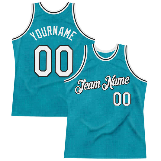 Custom Teal White-Black Authentic Throwback Basketball Jersey - Main View