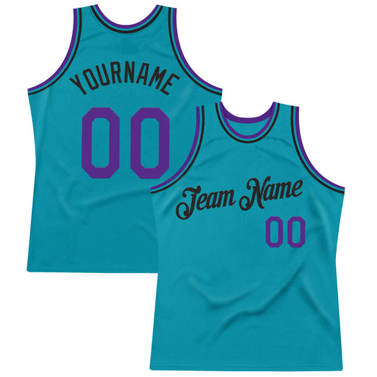 Custom Teal Purple-Black Authentic Throwback Basketball Jersey - Main View