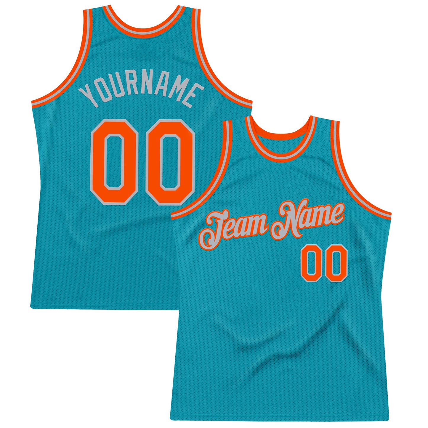 Custom Teal Orange-Gray Authentic Throwback Basketball Jersey - Main View
