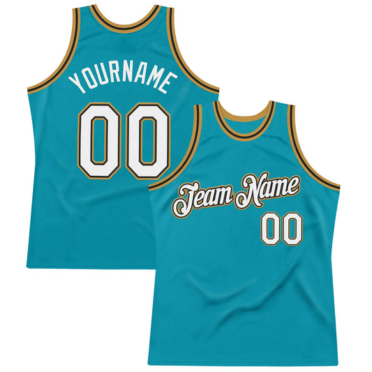 Custom Teal Black-Old Gold Authentic Throwback Basketball Jersey - Main View