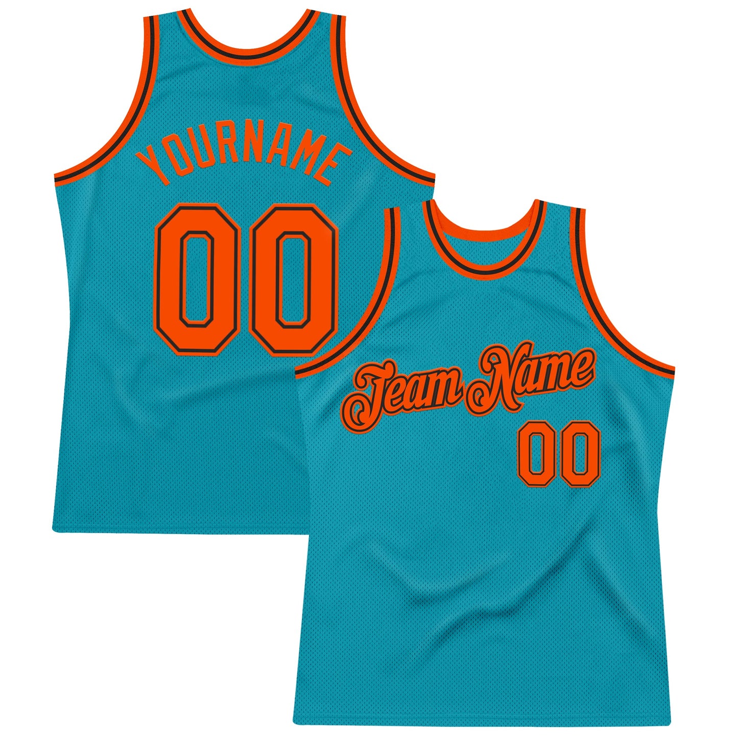Custom Teal Orange-Black Authentic Throwback Basketball Jersey - Main View