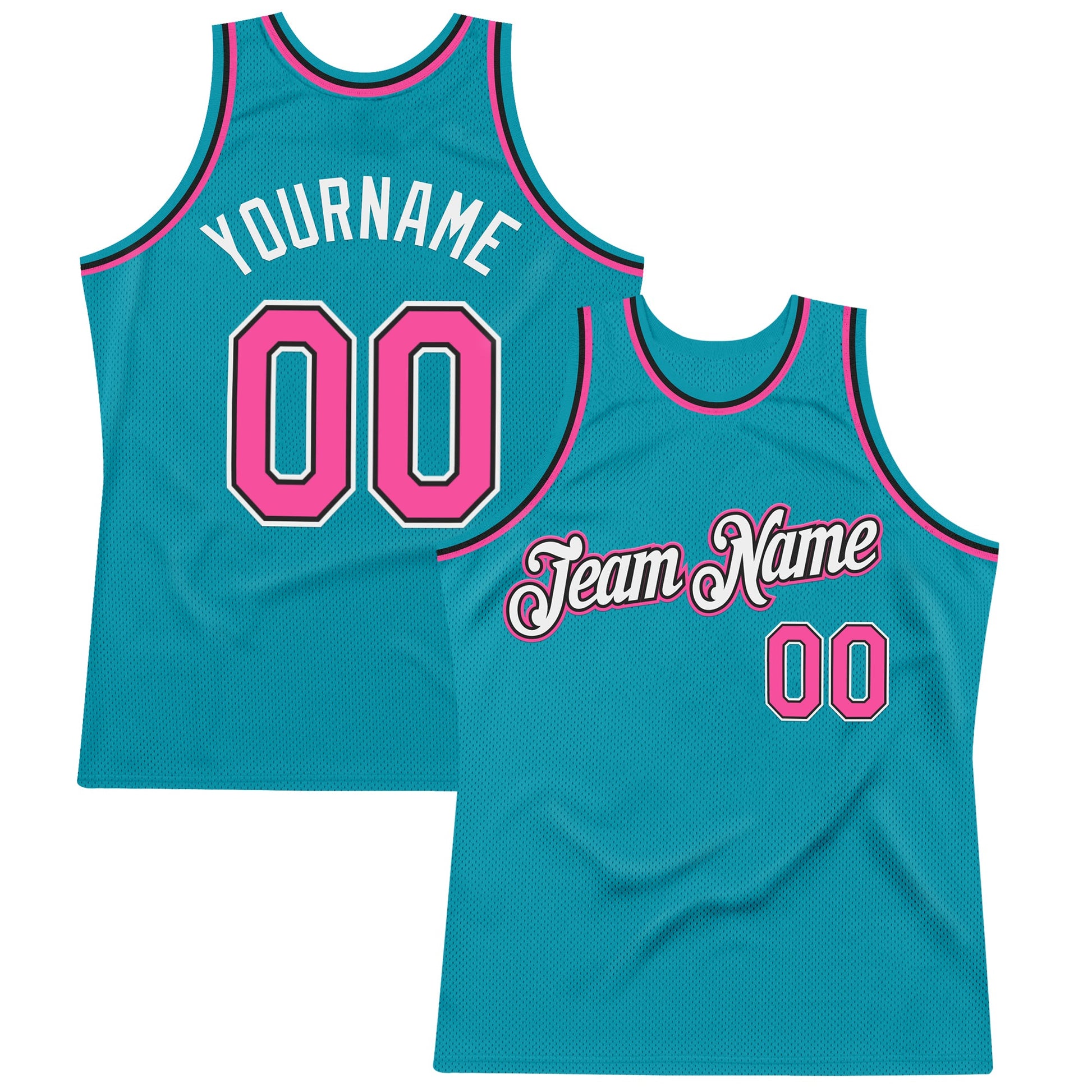 Custom Teal Pink-Black Authentic Throwback Basketball Jersey - Main View