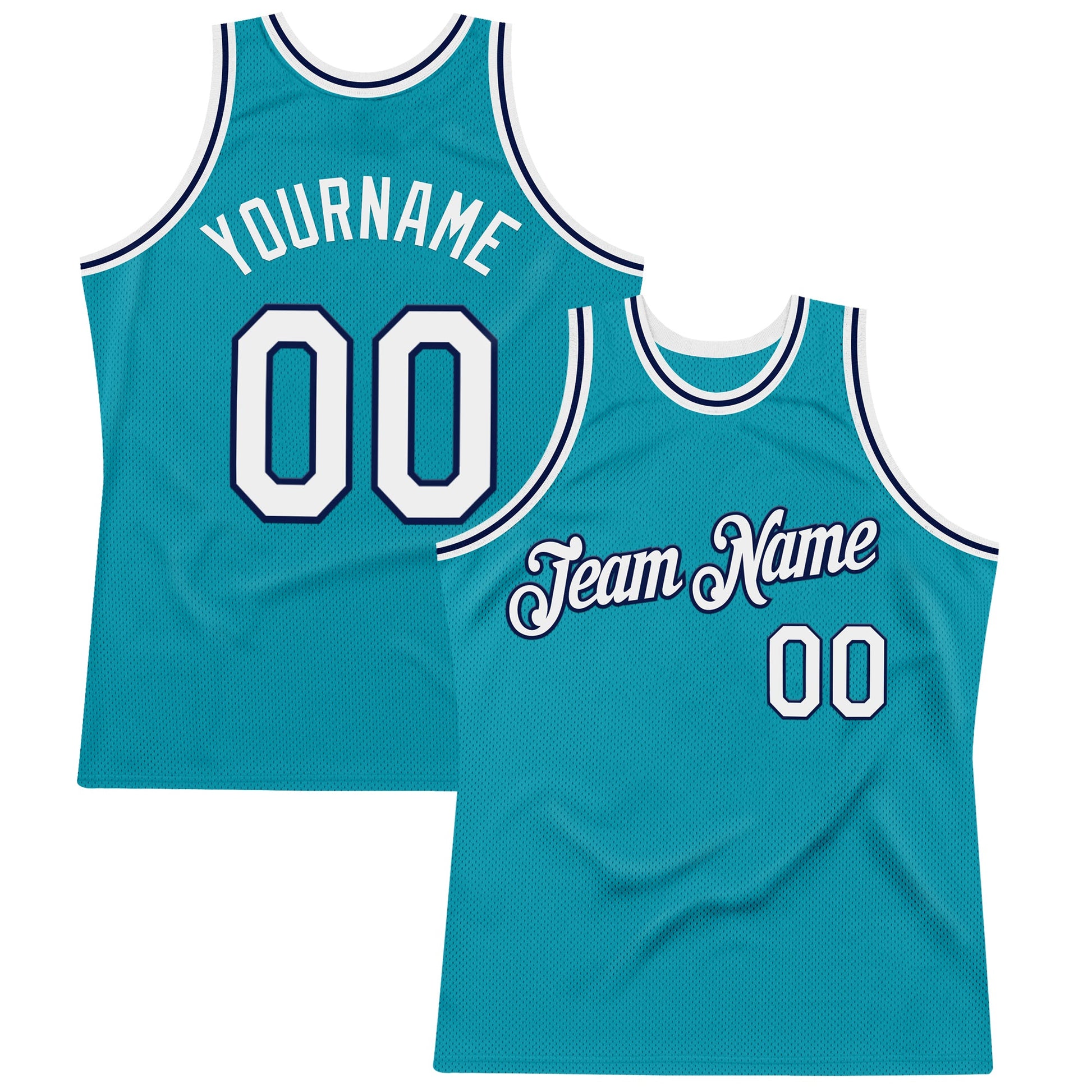Custom Teal White-Navy Authentic Throwback Basketball Jersey - Main View