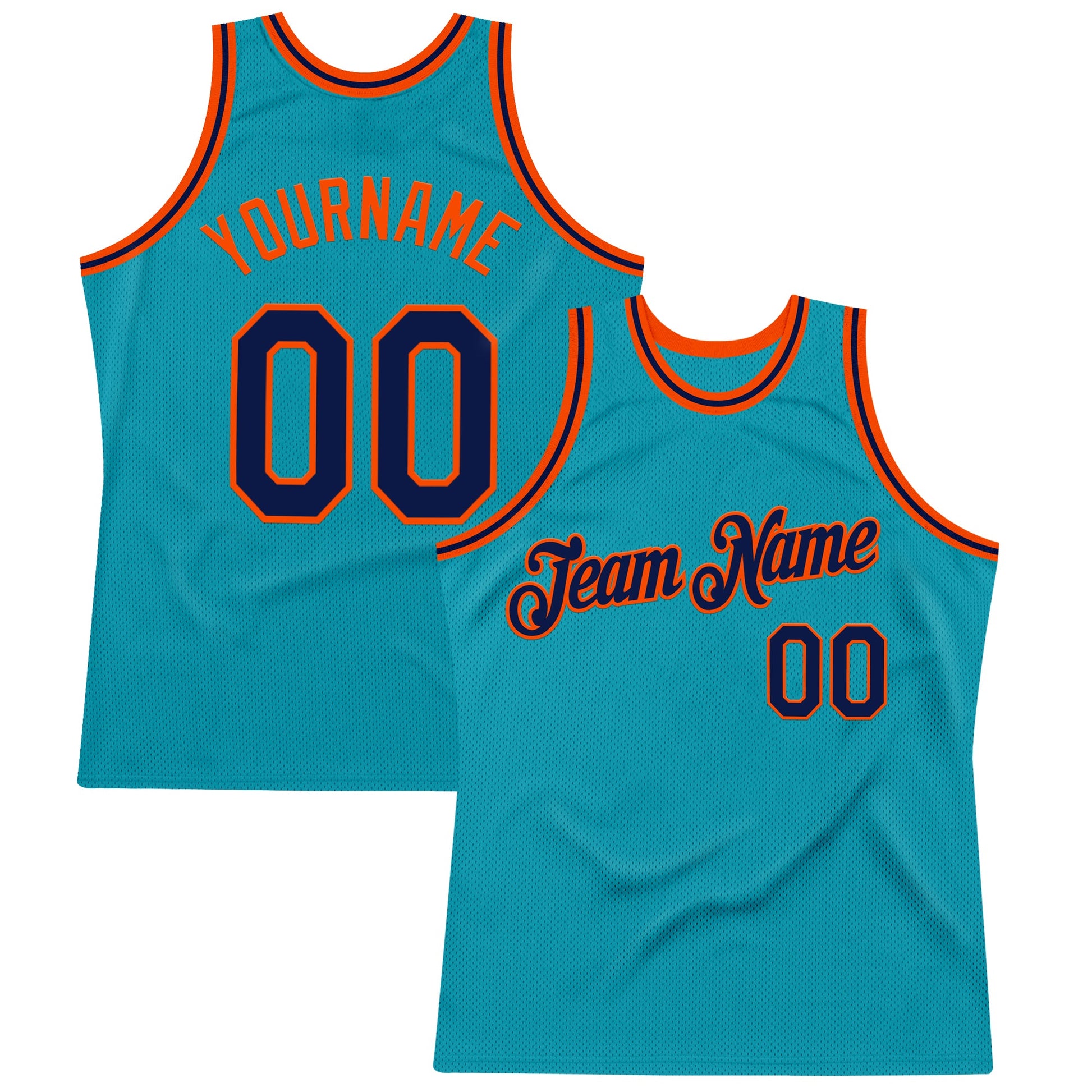 Custom Teal Navy-Orange Authentic Throwback Basketball Jersey - Main View