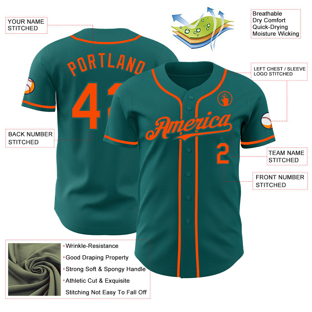 Custom Teal Orange Authentic Baseball Jersey view 3