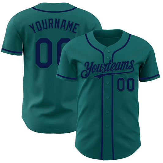 Custom Teal Navy Authentic Baseball Jersey - Main View
