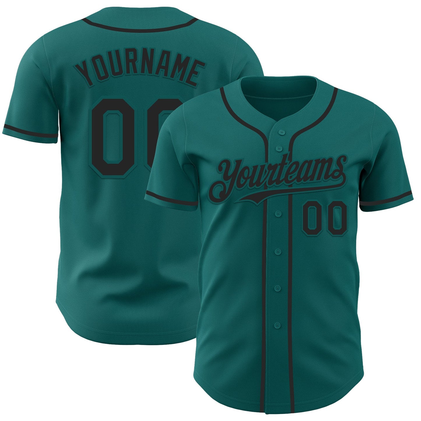 Custom Teal Black Authentic Baseball Jersey - Main View