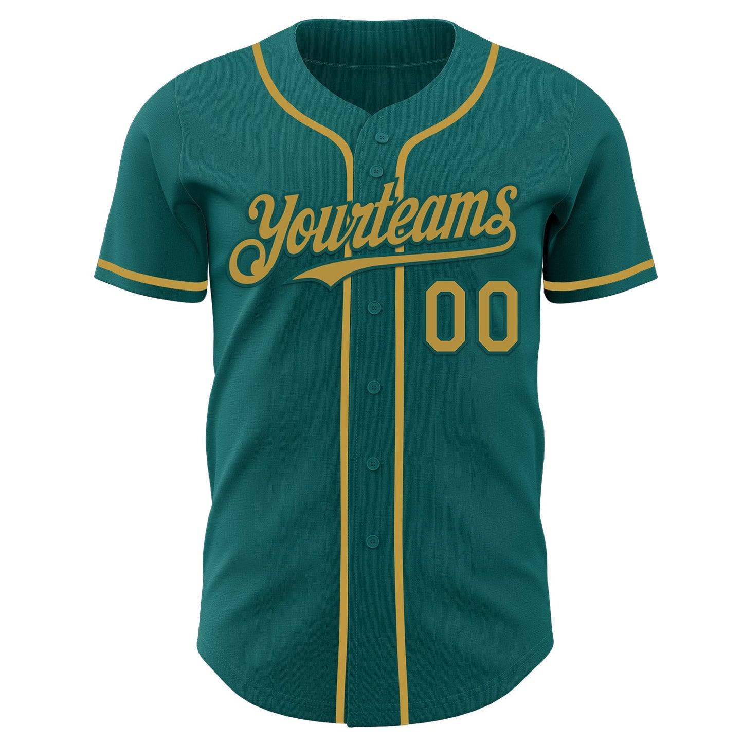 Custom Teal Old Gold Authentic Baseball Jersey view 2